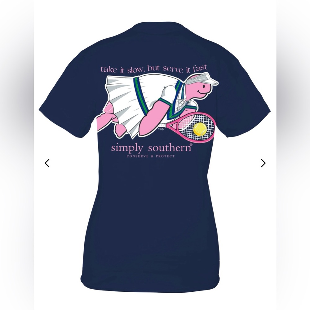 Simply Southern Tortoise Tennis Server Women’s Size XL Navy Short Sleeve NWT